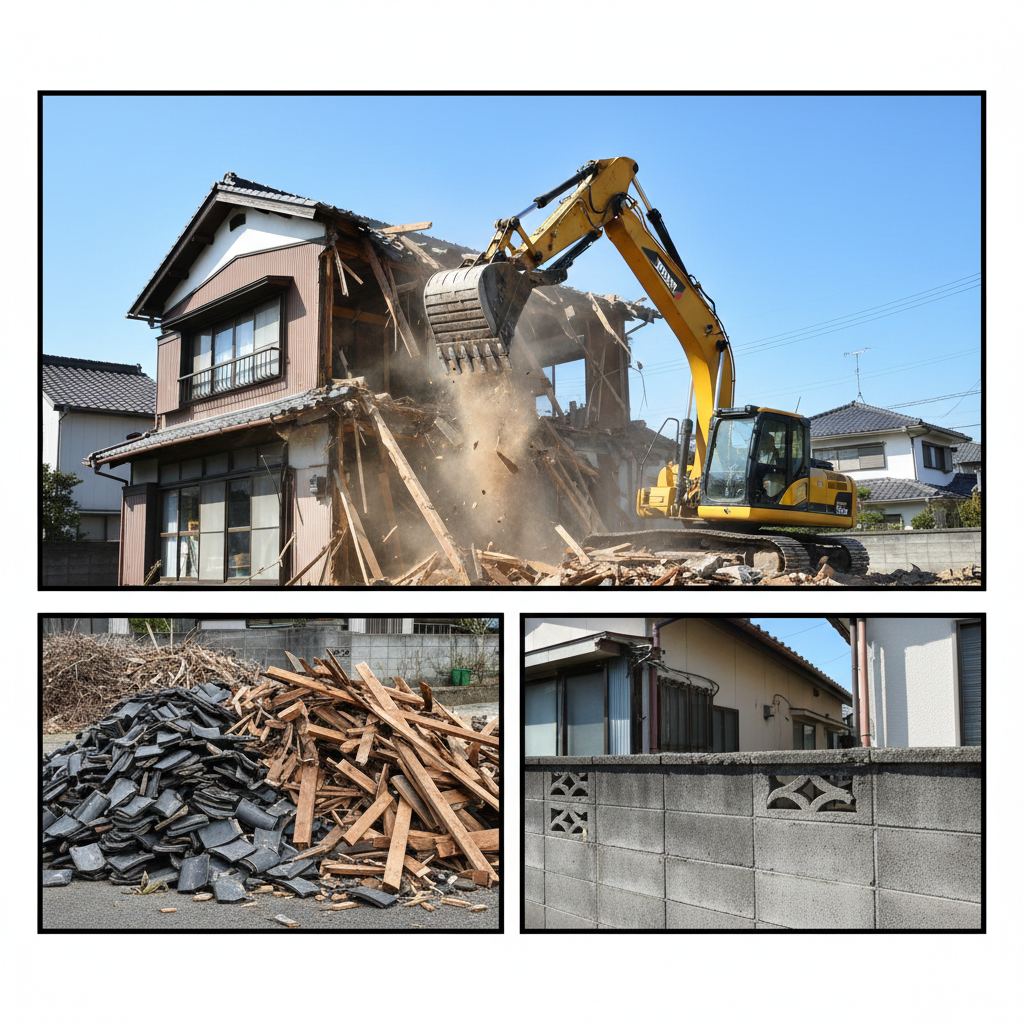 第26回_空き家の解体_見積りがバラつく3つの理由_解体現場_重機_廃材_画像は漫画のコマ割り風_文字なし