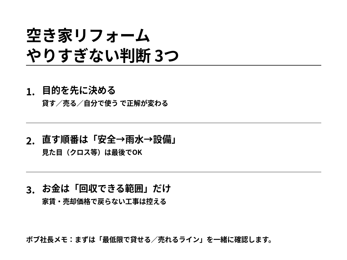 空き家リフォーム_やりすぎない判断_3つ